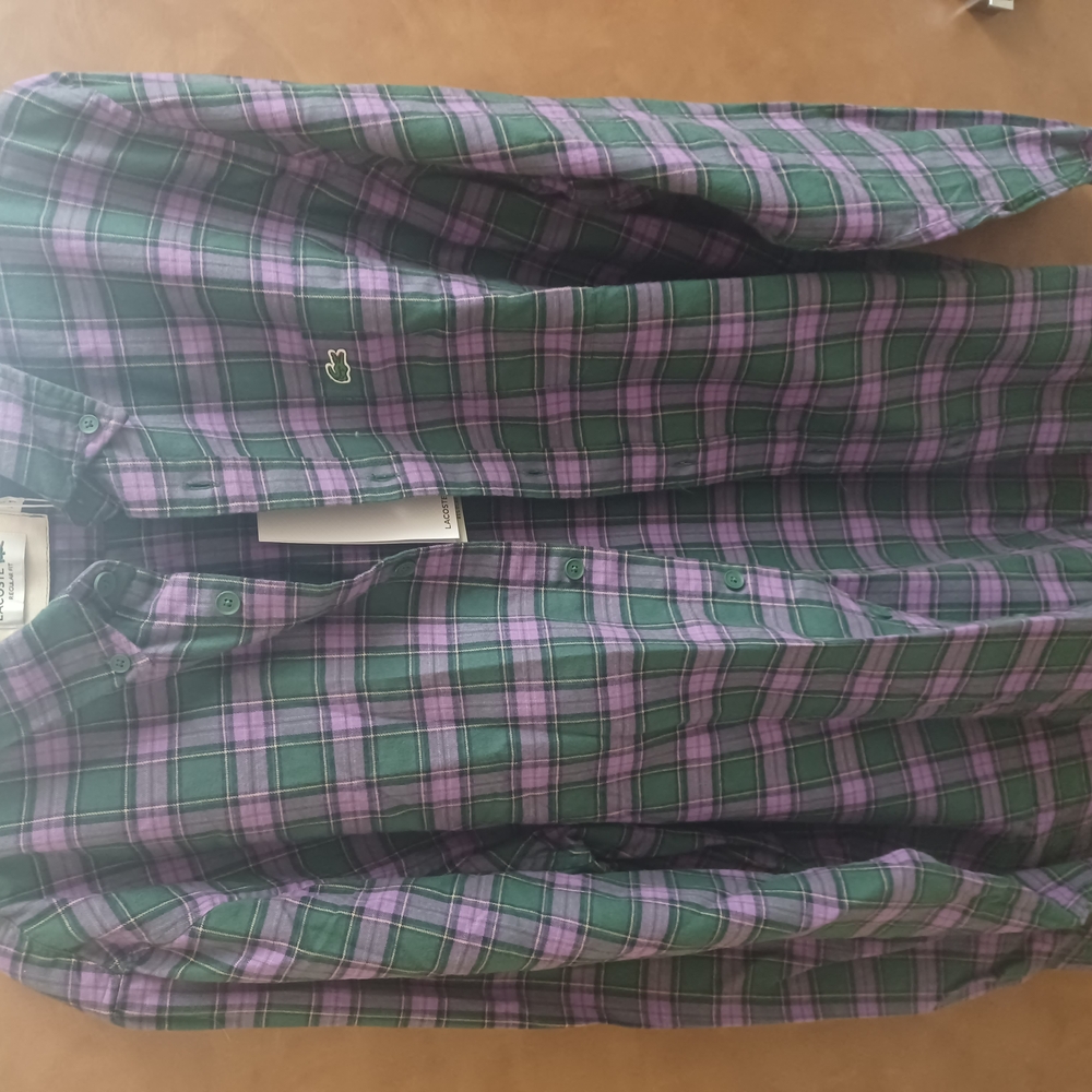 Lacoste Green and Purple Casual Button Down Shirt